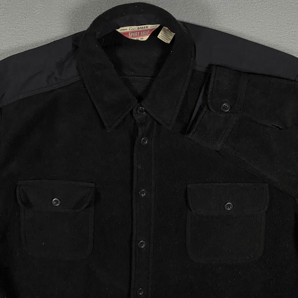 Vintage Eddie Bauer Sport Shop Mens XL Black Fleece Shacket Shirt Jacket Heavy